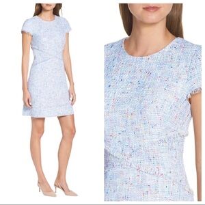 Eliza J Light Blue Tweed Sheath Dress Eyelash Fringe Trim Size 2